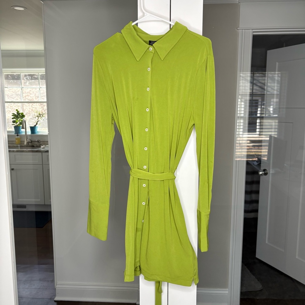 NWT J. Crew Mini Shirt-dress Matte Jersey Long Sleeve August Peridot Green - Picture 2 of 5